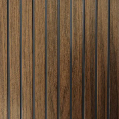 Pannello murale in PVC effetto legno 3D con doghe verticali in tonalità marrone, stile elegante e resistente, SKU: PANMU-44037