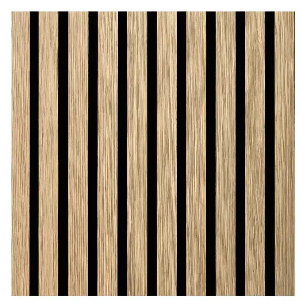 Pannello murale fonoassorbente in MDF e feltro con finitura rovere, dimensioni 60x60 cm, ideale per isolamento acustico e decorativo.