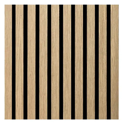 Pannello murale fonoassorbente in MDF e feltro con finitura rovere, dimensioni 60x60 cm, ideale per isolamento acustico e decorativo.