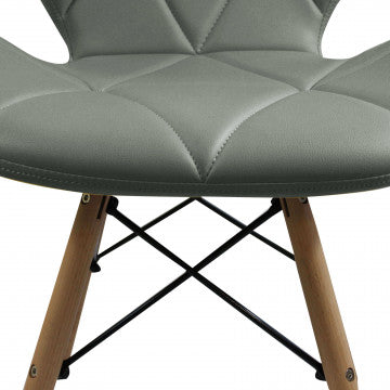Sedia struttura metallo, seduta PU grigio, gambe legno 41x49x71 cm