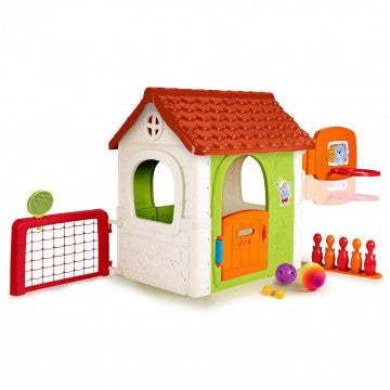 Casetta da gioco multiattività in plastica con 5 sport 142x85x124 cm