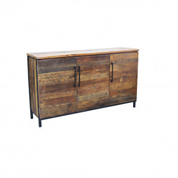 Mobile con 3 ante, struttura legno naturale, gambe metallo nero, 150x40x86 cm