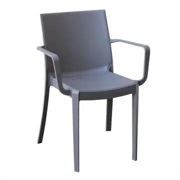 Poltrona in polipropilene Victoria con braccioli in colore taupe, design moderno e dimensioni 55x58x82cm, ideale per esterni e interni.