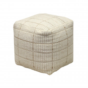 Pouf quadrato in lana avorio 40x40x40 cm con decoro