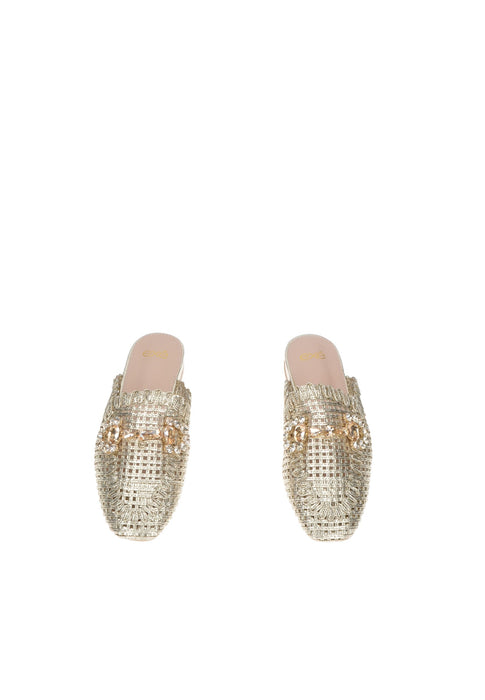 Sabot EXE Luna Ecopelle Intrecciata con Mascherino Frontale Strass Sottopiede Imbottito Fondo Gomma Tacco 2 cm