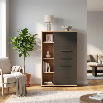 Vetrina in truciolare bilaminato rovere artigiano e nero 89,5x40x141,5 cm