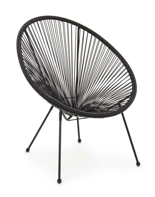 Poltrona da esterno in intreccio PE nero con struttura in metallo, design moderno e resistente, ideale per ambienti esterni, SKU: POL-0802786