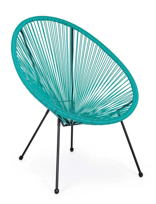 Poltrona da esterno in intreccio PE turchese con struttura in metallo, design colorato e resistente, perfetta per giardini e terrazzi, SKU: POL-0802786