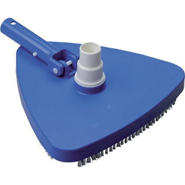 Scopa aspiratrice triangolare per piscina in plastica blu con attacco compatibile 32-38 mm. Ideale per la pulizia del fondo piscina.
