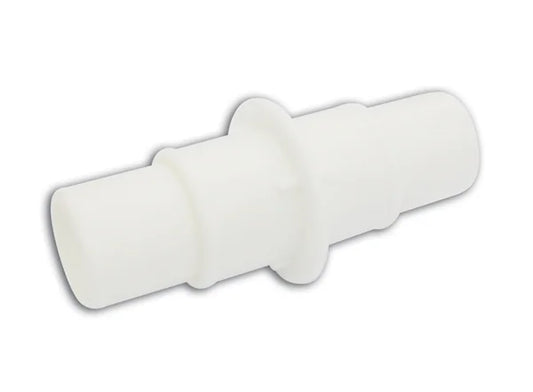 Adattatore connettore per tubo piscine Ø32/38 mm in plastica bianca, ideale per giunzione sicura di tubi in impianti filtrazione piscine.
