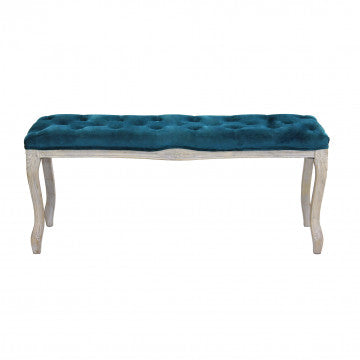 Panca in legno e velluto blu, dimensioni 110x36x47 cm, peso 5,5 kg