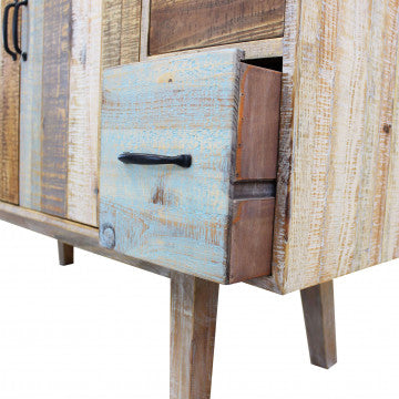 Mobile in legno colorato con 4 cassetti e 2 ante, 131x40x77 cm