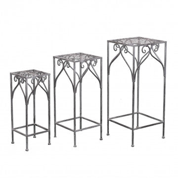 Set 3 fioriere metallo acciaio verniciato bianco ossidato altezze 72-62-52 cm
