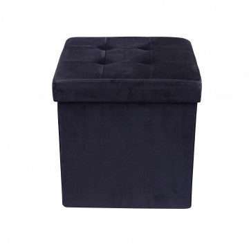 Pouf contenitore quadrato in velluto nero 38x38x38 cm