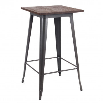 Tavolino alto con piano in legno e struttura in acciaio 60x60x103 cm