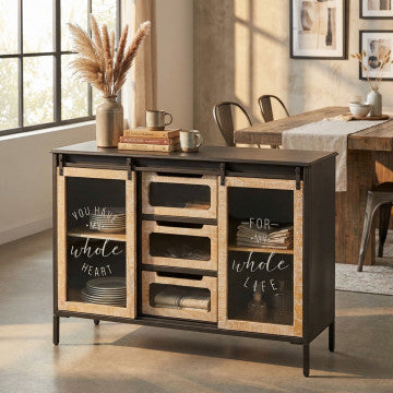 Mobile in legno e acciaio con 2 ante e 3 cassetti 108,5x38,5x79 cm