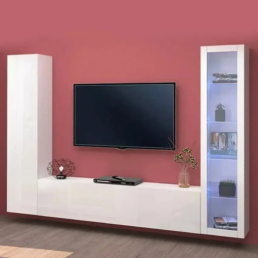 Parete attrezzata Maruska per soggiorno, 180 x 30 x 40 cm - Bianco lucido Soggiorni Italy Web forniture   