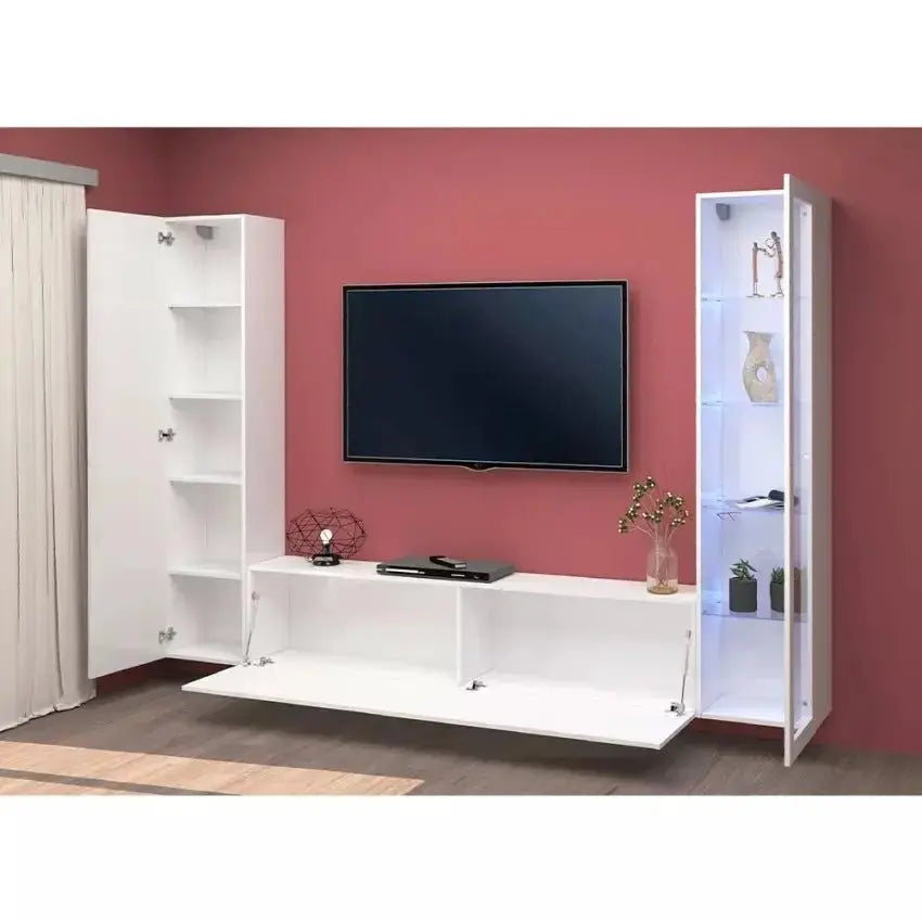 Parete attrezzata Maruska per soggiorno, 180 x 30 x 40 cm - Bianco lucido Soggiorni Italy Web forniture   
