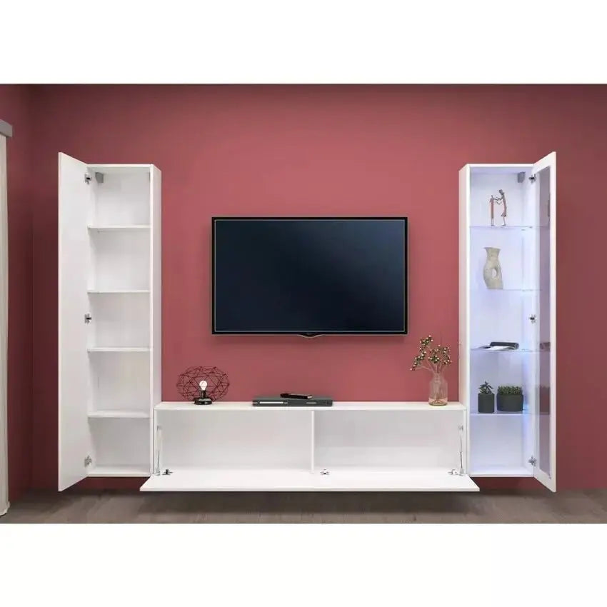 Parete attrezzata Maruska per soggiorno, 180 x 30 x 40 cm - Bianco lucido Soggiorni Italy Web forniture   