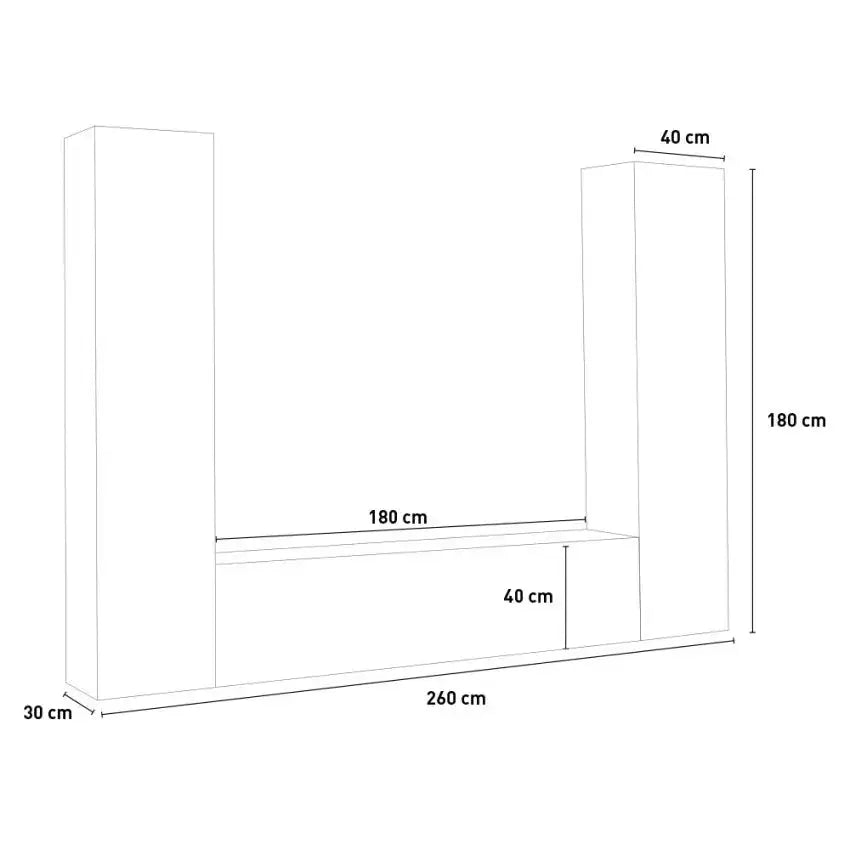 Parete attrezzata Maruska per soggiorno, 180 x 30 x 40 cm - Bianco lucido Soggiorni Italy Web forniture   