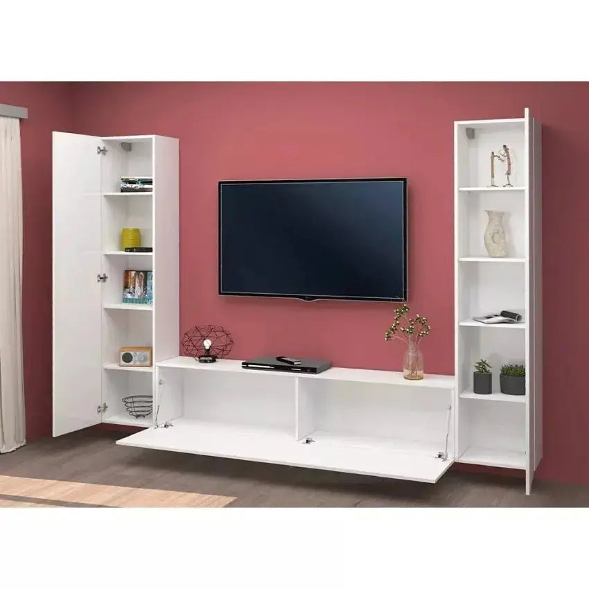 Parete Attrezzata Sospesa Maruska Moderna Bianca - 180 x 30 x 40 cm Soggiorni Italy Web forniture   
