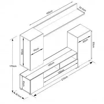 Parete Soggiorno Bridge Bianco e Bianco Lucido, Dimensioni: cm 207 x 34 x 170 h Pareti Attrezzate Hobby Shop Solution   