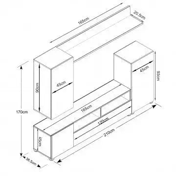 Parete Soggiorno Bridge Olmo e Grigio - Dimensioni: cm 207 x 34 x 170 h Pareti Attrezzate Hobby Shop Solution   