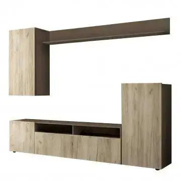 Parete Soggiorno Bridge Taupe e Rovere - Dimensioni: cm 207 x 34 x 170 h Pareti Attrezzate Hobby Shop Solution   