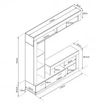 Parete Soggiorno Leonard Antracite e Olmo, cm 170 x 42 x 170 h Pareti Attrezzate Hobby Shop Solution   