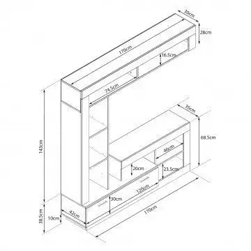 Parete Soggiorno Leonard Pino Chiaro e Grigio - Dimensioni: cm 170 x 42 x 170 h Pareti Attrezzate Hobby Shop Solution   