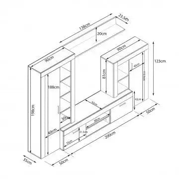 Parete Soggiorno Nobel Antracite e Quercia Chiaro cm 263 x 40 x 200 h Pareti Attrezzate Hobby Shop Solution   