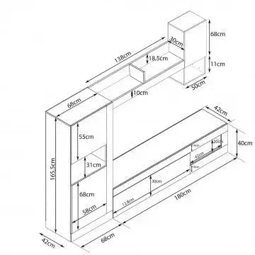 Parete Soggiorno Roomy Bianco e Rovere Chiaro cm 255 x 40 x 200 h Pareti Attrezzate Hobby Shop Solution   