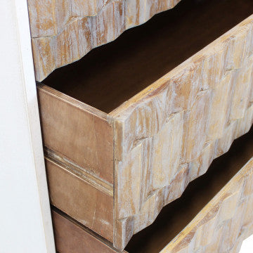Mobile bianco con 3 cassetti in legno, decoro naturale, 88x45x89 cm