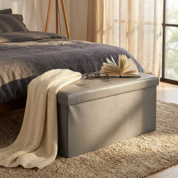Pouf contenitore rettangolare in ecopelle grigia 76x38x38 cm
