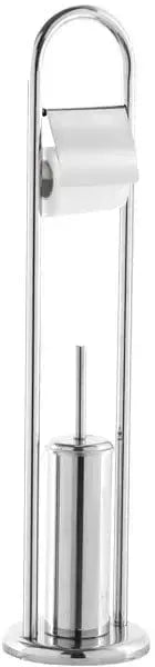 Piantana portascopino+ rotolo Hobby Shop Solution in acciaio cromato con porta rotolo e scopino integrati, ideale per arredo bagno moderno.