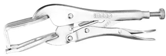 Pinza autobloccante per saldatura 10 pollici Ingco in acciaio al carbonio placcato nichel, ideale per lavori di saldatura precisi e sicuri.