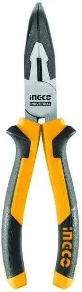 Pinza becco curvo a punta 160mm INGCO con impugnatura ergonomica bicolore e finitura nera lucida, ideale per lavori di precisione in ferramenta.