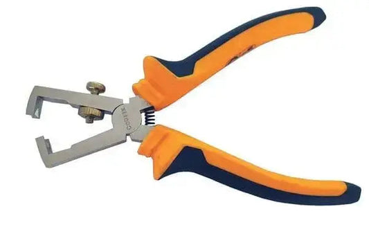 Pinza spelafili 160mm CRV con impugnatura ergonomica bicolore, finitura satinata nichelata, ideale per elettricisti e fai da te