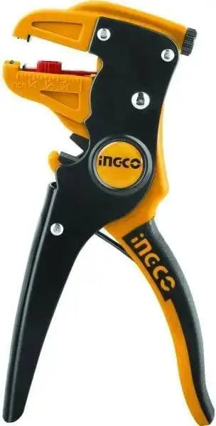 Pinza spellafili 175mm Ingco in blister, utensile da ferramenta per tagliare e spellare fili da 0,5 a 6mm, manico ergonomico nero e arancione.