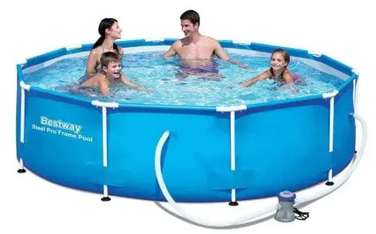 Piscina Steel Pro Frame 305x76 con Pompa in acciaio fuori terra, ideale per famiglie, capacità 1.249 lt/h, venduta su Hobby Shop.