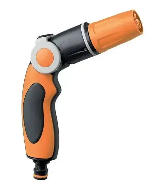 Pistola irrigazione 3 jet Basis Plus con regolatore di portata modulabile, copertura in gomma antiscivolo e getti regolabili fisso, ventaglio e cono.