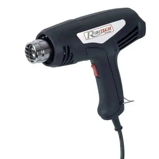 Pistola termica 2000W Ribitech con design ergonomico, ideale per saldare e decappare. Dotata di impugnatura Soft Grip e ugelli in acciaio.