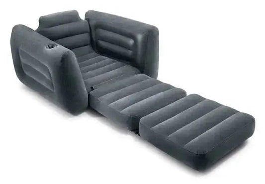 Poltrona letto 117x224x66 (68565) gonfiabile in PVC nero, trasformabile in letto per relax e uso esterno, ideale per piscine e Linea Mare