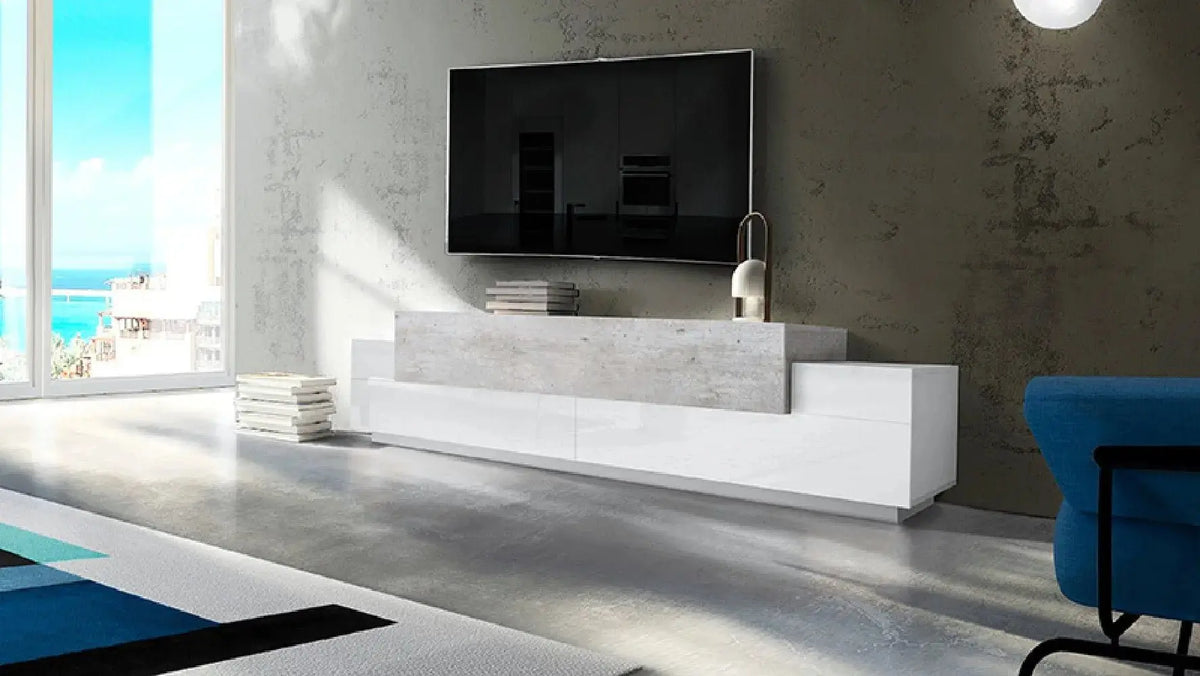 Porta TV moderno CORO 240 bianco lucido - cemento Porta tv Italy Web forniture   