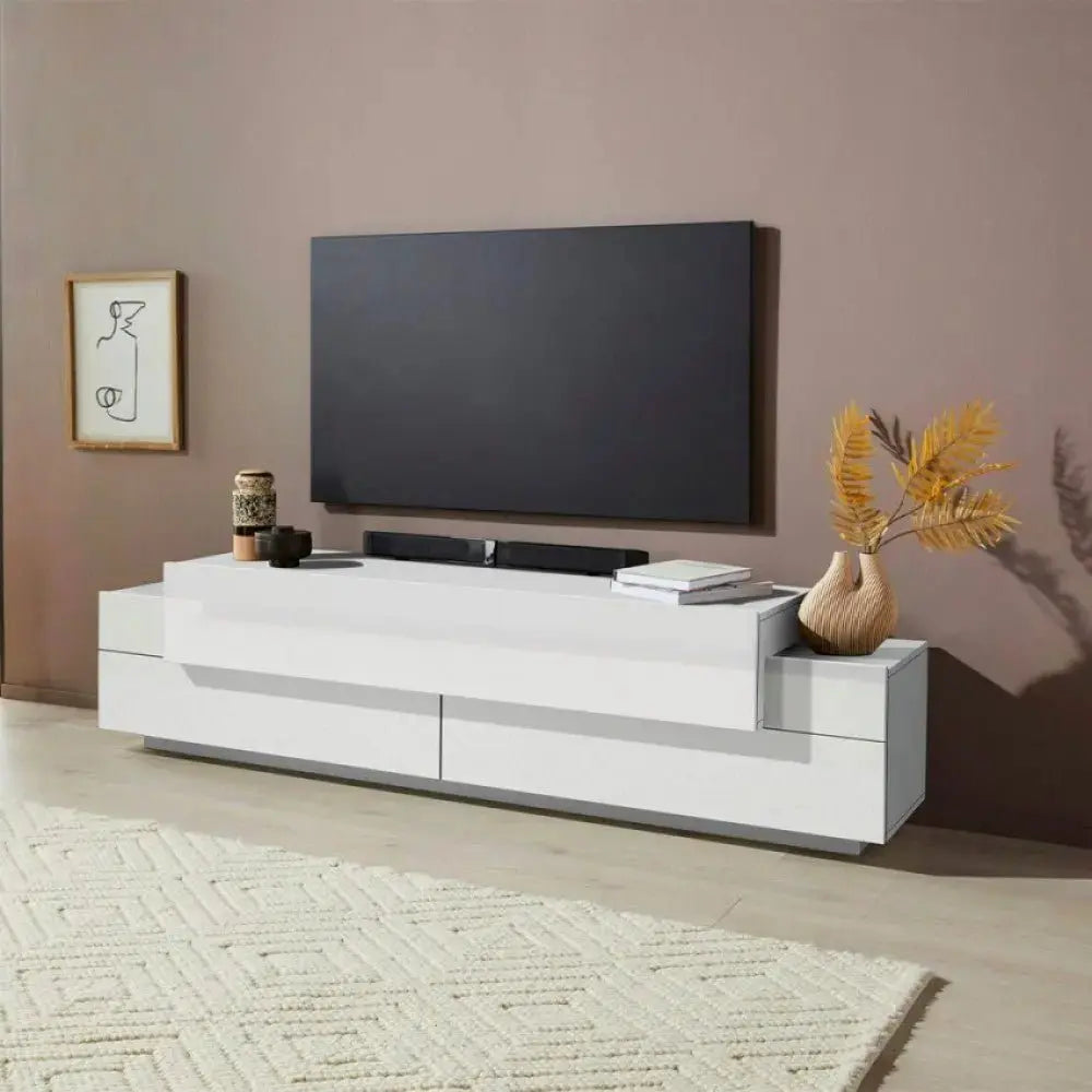 Porta TV Corona Bianco Laccato 200 cm - Dimensioni: 200 x 45 x 51,6 cm Porta tv Italy Web forniture   
