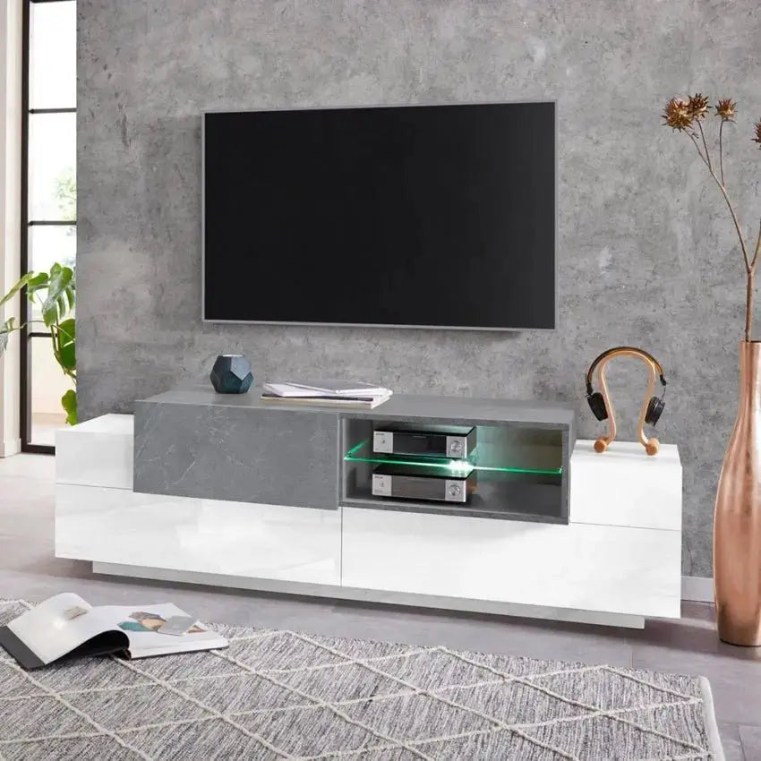 Porta TV Moderno NEW CORO con 2+1 ante battenti, ripiano in vetro bianco ardesia Porta tv Italy Web forniture   