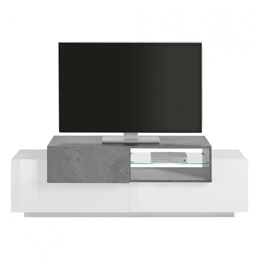 Porta TV Moderno NEW CORO con 2+1 ante battenti, ripiano in vetro bianco ardesia Porta tv Italy Web forniture   