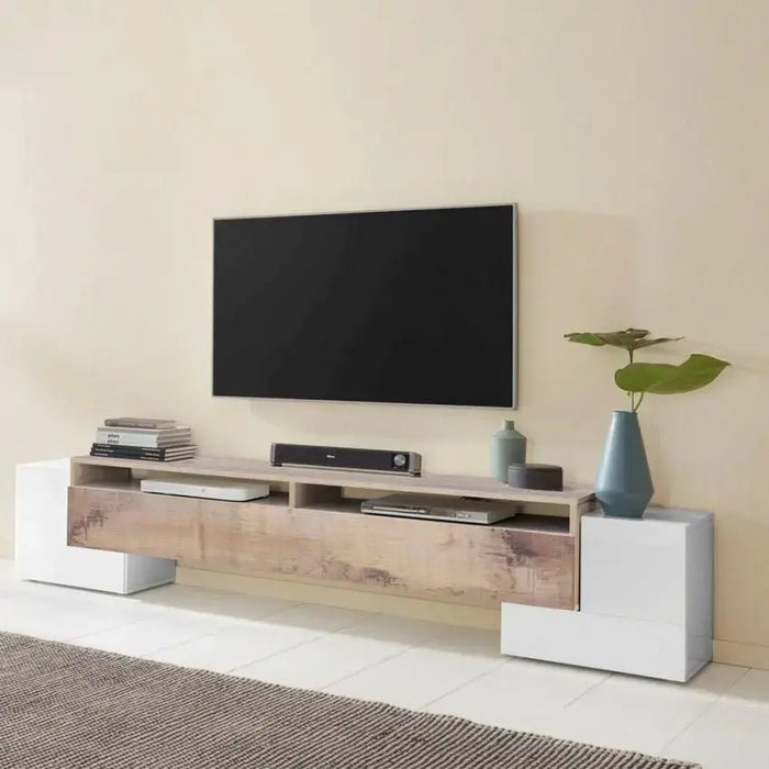 Porta TV moderno con 2 ante battenti e 1 anta ribalta in bianco acero pereira Porta tv Italy Web forniture   