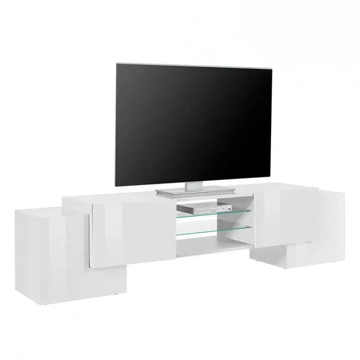 Porta TV moderno PILLON con 2+2 ante battenti e 2 ripiani in vetro bianco Porta tv Italy Web forniture   
