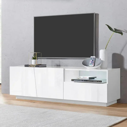 Porta TV Vega moderno con 2 ante battente e 1 cassetto - Bianco lucido Porta tv Italy Web forniture   